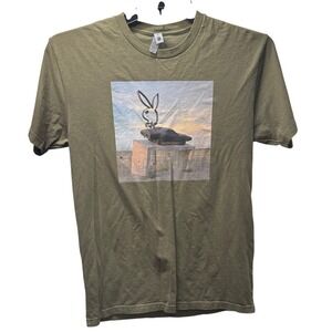 Playboy Bunny Car Graphic T-Shirt Mens Medium Olive Green Next Level Appareal